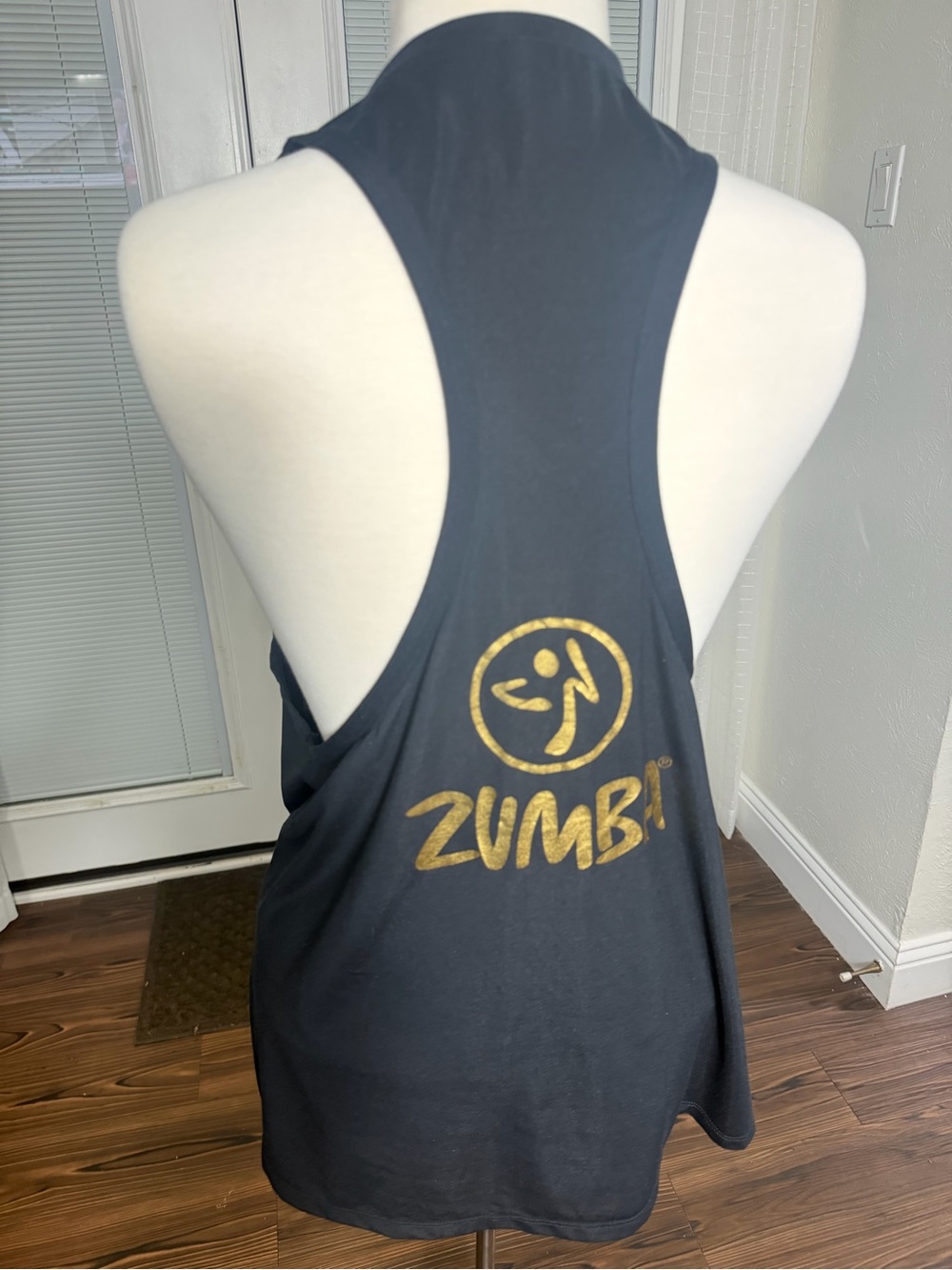 Zumba Wear Lovely Black Gold Sneaker Graphic Racerback Tank Top - Picture 2 of 5